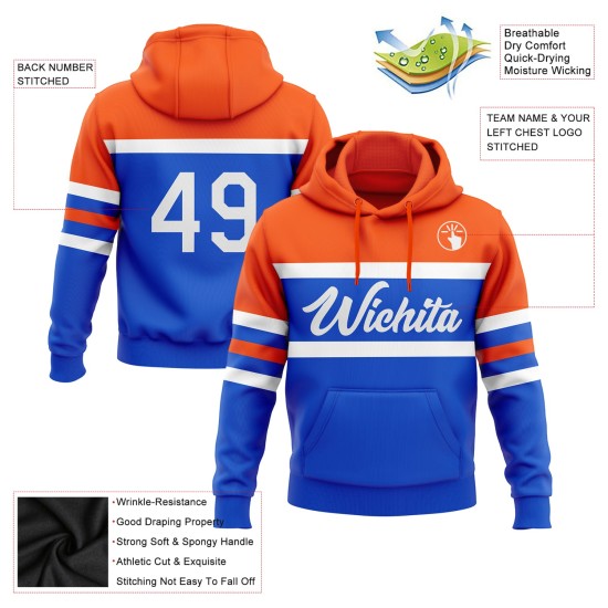 Custom Stitched Thunder Blue White-Orange Line Sports Pullover Sweatshirt Hoodie Custom Stitched Thunder Blue White-Orange Line Sports Pullover Sweatshirt Hoodie