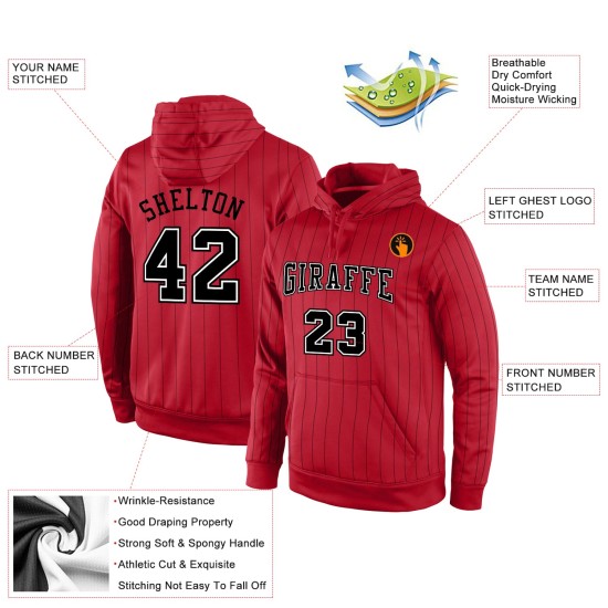 Custom Stitched Red Black Pinstripe Black-White Sports Pullover Sweatshirt Hoodie Custom Stitched Red Black Pinstripe Black-White Sports Pullover Sweatshirt Hoodie