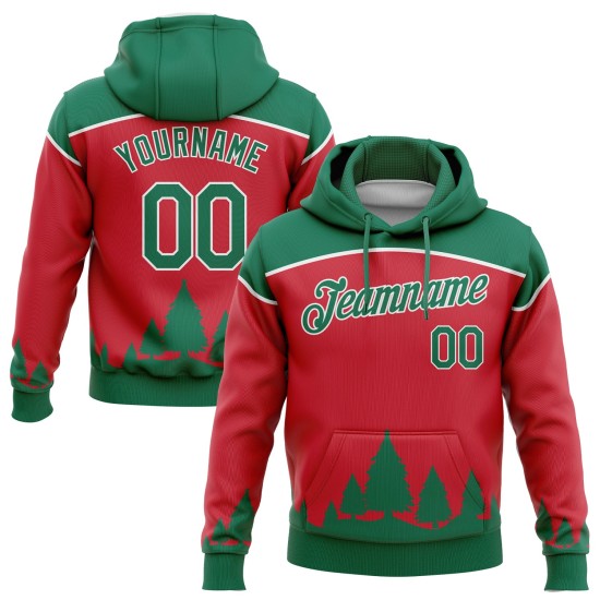 Custom Stitched Red Kelly Green-White 3D Christmas Trees Sports Pullover Sweatshirt Hoodie Custom Stitched Red Kelly Green-White 3D Christmas Trees Sports Pullover Sweatshirt Hoodie