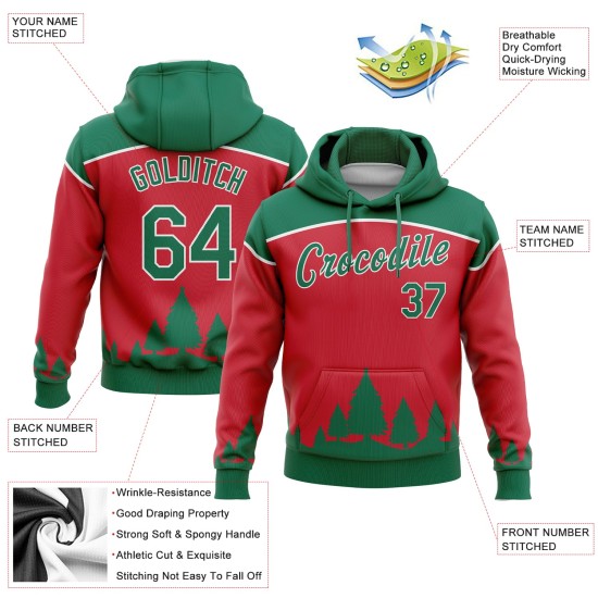 Custom Stitched Red Kelly Green-White 3D Christmas Trees Sports Pullover Sweatshirt Hoodie Custom Stitched Red Kelly Green-White 3D Christmas Trees Sports Pullover Sweatshirt Hoodie