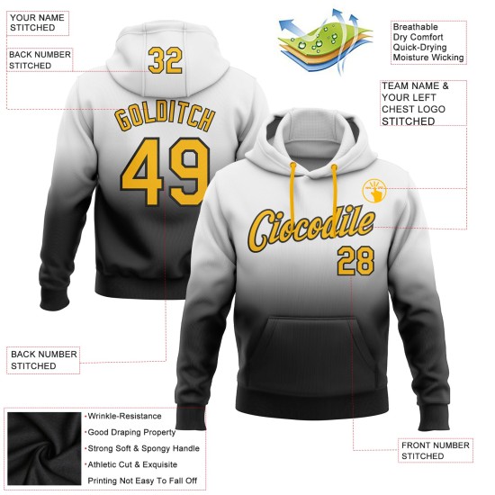 Custom Stitched White Gold-Black Fade Fashion Sports Pullover Sweatshirt Hoodie Custom Stitched White Gold-Black Fade Fashion Sports Pullover Sweatshirt Hoodie