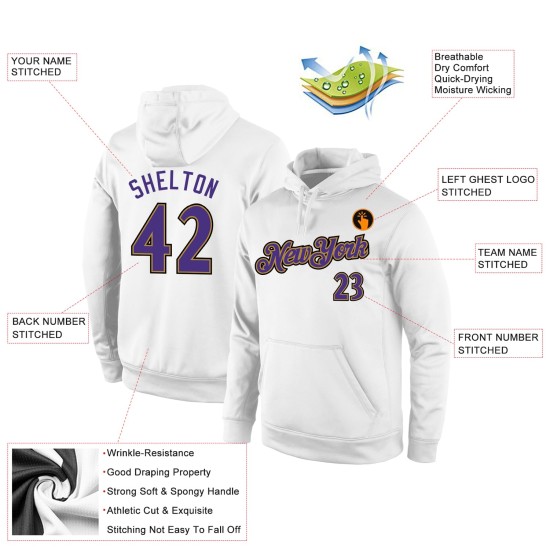 Custom Stitched White Purple-Old Gold Sports Pullover Sweatshirt Hoodie Custom Stitched White Purple-Old Gold Sports Pullover Sweatshirt Hoodie