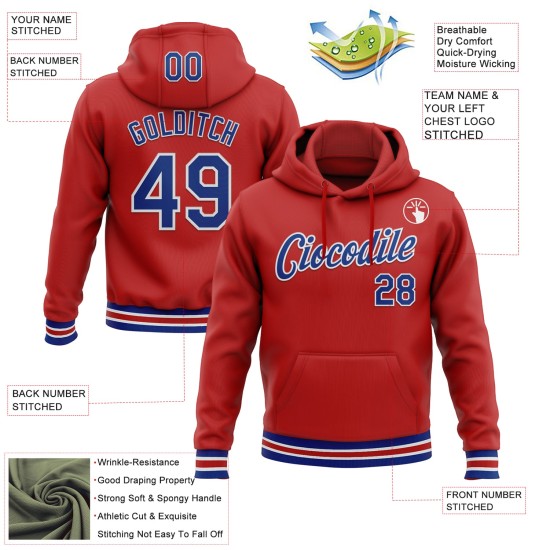 Custom Stitched Red Royal-White Sports Pullover Sweatshirt Hoodie Custom Stitched Red Royal-White Sports Pullover Sweatshirt Hoodie