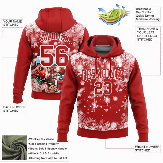 Custom Stitched Red White 3D Christmas Carp Fish Fishing Sports Pullover Sweatshirt Hoodie Custom Stitched Red White 3D Christmas Carp Fish Fishing Sports Pullover Sweatshirt Hoodie