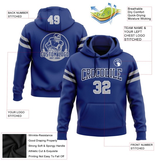 Custom Stitched Royal Gray-Navy Football Pullover Sweatshirt Hoodie Custom Stitched Royal Gray-Navy Football Pullover Sweatshirt Hoodie