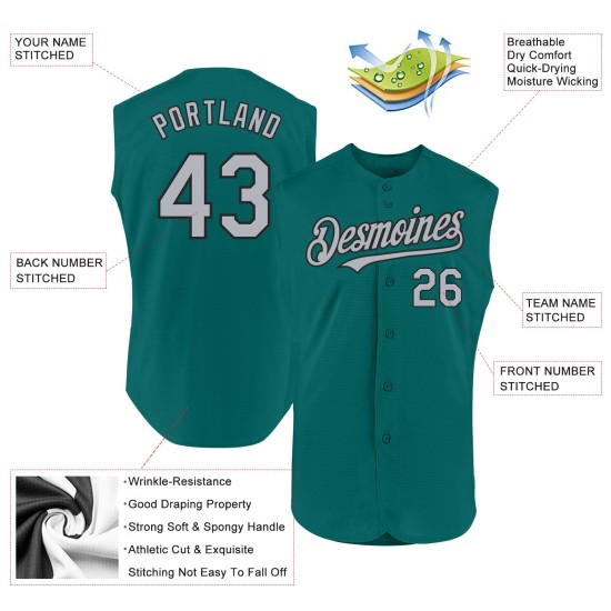 Custom Teal Gray-Black Authentic Sleeveless rugby Jersey Custom Teal Gray-Black Authentic Sleeveless rugby Jersey