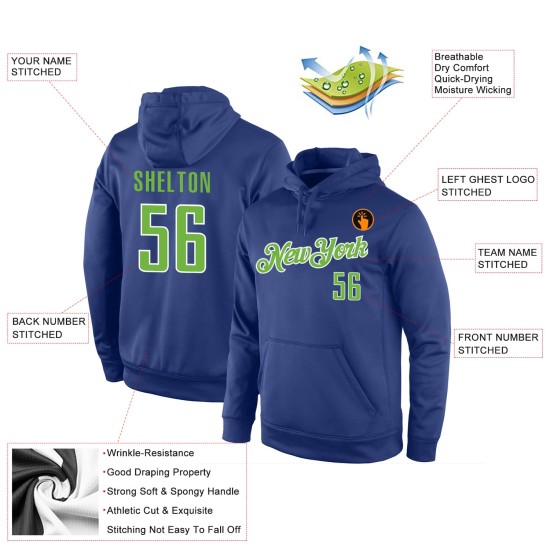 Custom Stitched Royal Neon Green-White Sports Pullover Sweatshirt Hoodie Custom Stitched Royal Neon Green-White Sports Pullover Sweatshirt Hoodie