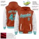 Custom Texas Orange Teal-White Bomber Full-Snap Varsity Letterman Two Tone Hoodie Jacket Custom Texas Orange Teal-White Bomber Full-Snap Varsity Letterman Two Tone Hoodie Jacket