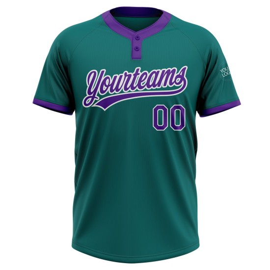 Custom Teal Purple-White Two-Button Unisex Jersey Custom Teal Purple-White Two-Button Unisex Jersey