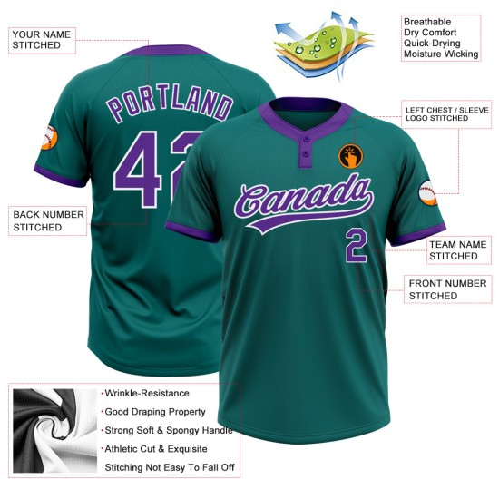 Custom Teal Purple-White Two-Button Unisex Jersey Custom Teal Purple-White Two-Button Unisex Jersey