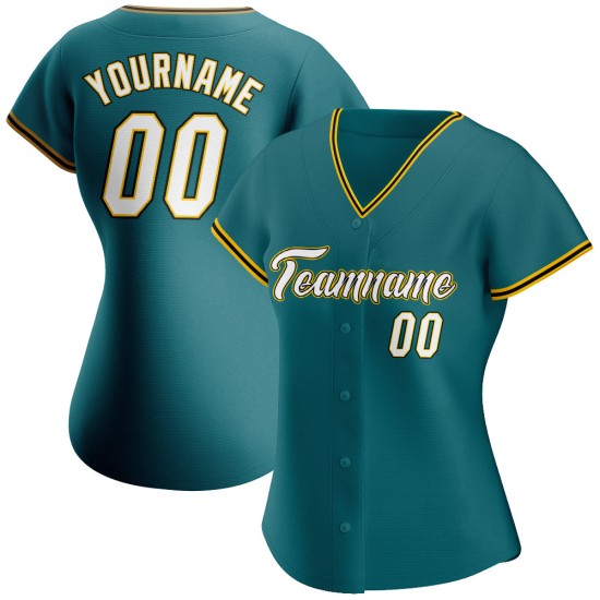 Custom Teal White-Gold Authentic rugby Jersey Custom Teal White-Gold Authentic rugby Jersey