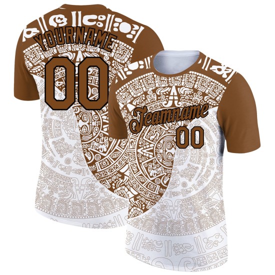 Custom White Brown-Black 3D Pattern Design Ancient Shapes Performance T-Shirt Custom White Brown-Black 3D Pattern Design Ancient Shapes Performance T-Shirt