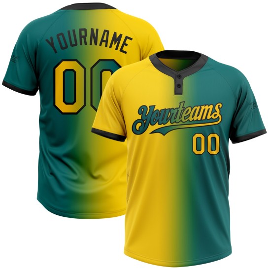 Custom Teal Yellow-Black Gradient Fashion Two-Button Unisex Jersey Custom Teal Yellow-Black Gradient Fashion Two-Button Unisex Jersey