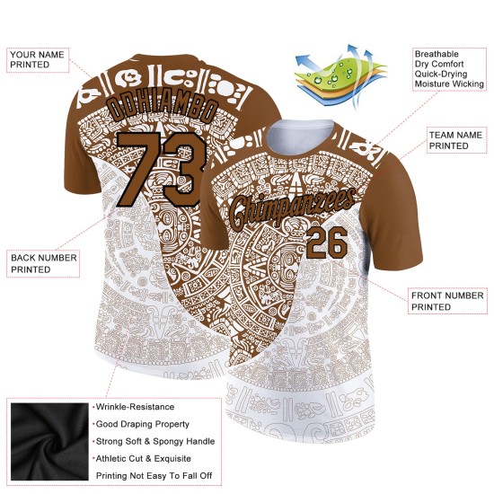 Custom White Brown-Black 3D Pattern Design Ancient Shapes Performance T-Shirt Custom White Brown-Black 3D Pattern Design Ancient Shapes Performance T-Shirt