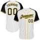 Custom White Black Pinstripe Black-Gold Authentic Raglan Sleeves rugby Jersey Custom White Black Pinstripe Black-Gold Authentic Raglan Sleeves rugby Jersey