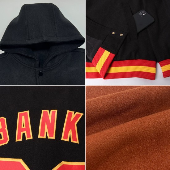 Custom Texas Orange Black-Gray Bomber Full-Snap Varsity Letterman Two Tone Hoodie Jacket Custom Texas Orange Black-Gray Bomber Full-Snap Varsity Letterman Two Tone Hoodie Jacket