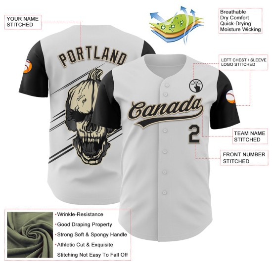 Custom White Black-City Cream 3D Halloween Authentic rugby Jersey Custom White Black-City Cream 3D Halloween Authentic rugby Jersey