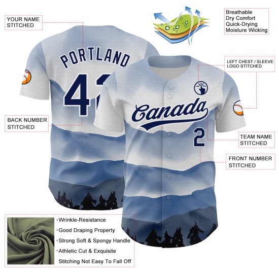 Custom White Navy 3D Pattern Design Watercolor Mountains Authentic rugby Jersey Custom White Navy 3D Pattern Design Watercolor Mountains Authentic rugby Jersey