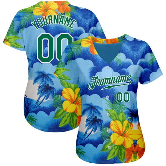 Custom White Kelly Green 3D Pattern Design Beach Hawaii Palm Trees And Flowers Authentic rugby Jersey Custom White Kelly Green 3D Pattern Design Beach Hawaii Palm Trees And Flowers Authentic rugby Jersey