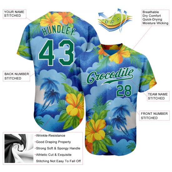 Custom White Kelly Green 3D Pattern Design Beach Hawaii Palm Trees And Flowers Authentic rugby Jersey Custom White Kelly Green 3D Pattern Design Beach Hawaii Palm Trees And Flowers Authentic rugby Jersey