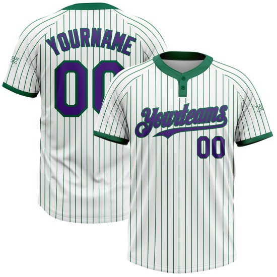 Custom White Kelly Green Pinstripe Purple Two-Button Unisex Jersey Custom White Kelly Green Pinstripe Purple Two-Button Unisex Jersey