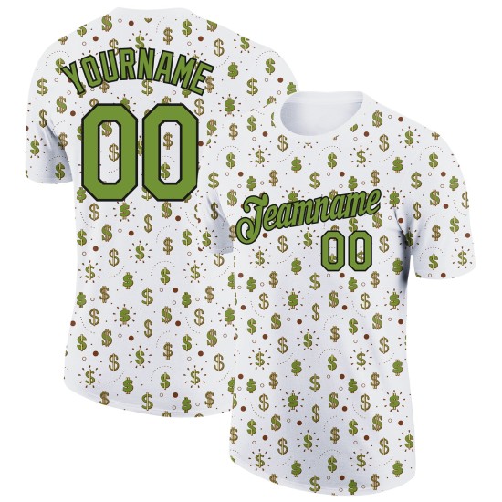 Custom White Neon Green-Black 3D Pattern Design Dollar Sign Money Theme Performance T-Shirt Custom White Neon Green-Black 3D Pattern Design Dollar Sign Money Theme Performance T-Shirt