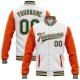 Custom White Kelly Green-Orange Bomber Full-Snap Varsity Letterman Two Tone Jacket Custom White Kelly Green-Orange Bomber Full-Snap Varsity Letterman Two Tone Jacket