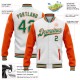 Custom White Kelly Green-Orange Bomber Full-Snap Varsity Letterman Two Tone Jacket Custom White Kelly Green-Orange Bomber Full-Snap Varsity Letterman Two Tone Jacket