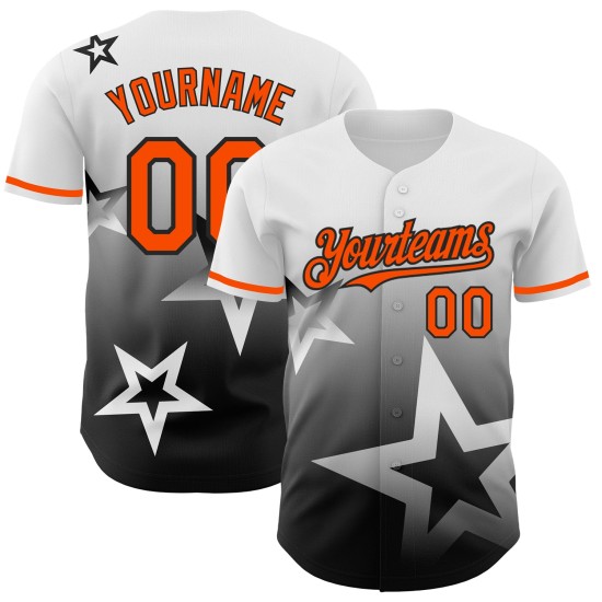 Custom White Orange-Black 3D Pattern Design Gradient Style Twinkle Star Authentic rugby Jersey Custom White Orange-Black 3D Pattern Design Gradient Style Twinkle Star Authentic rugby Jersey