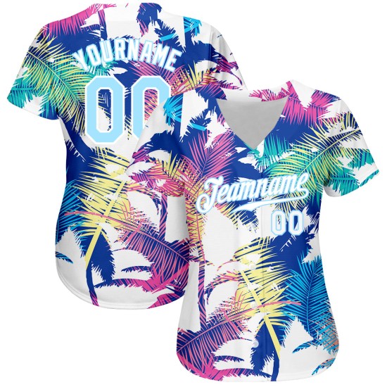 Custom White Light Blue 3D Pattern Design Hawaii Palm Trees Authentic rugby Jersey Custom White Light Blue 3D Pattern Design Hawaii Palm Trees Authentic rugby Jersey
