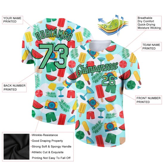 Custom White Pea Green-Black 3D Pattern Design Summer Holiday Fruit Performance T-Shirt Custom White Pea Green-Black 3D Pattern Design Summer Holiday Fruit Performance T-Shirt
