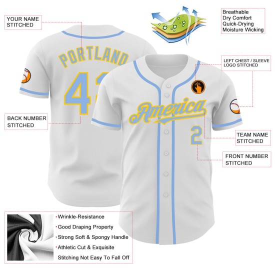Custom White Light Blue-Yellow Authentic rugby Jersey Custom White Light Blue-Yellow Authentic rugby Jersey