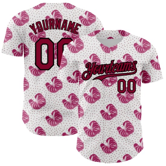 Custom White Maroon-Black 3D Pattern Design Tropical Anthurium Flower Authentic rugby Jersey Custom White Maroon-Black 3D Pattern Design Tropical Anthurium Flower Authentic rugby Jersey