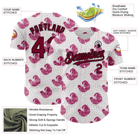 Custom White Maroon-Black 3D Pattern Design Tropical Anthurium Flower Authentic rugby Jersey Custom White Maroon-Black 3D Pattern Design Tropical Anthurium Flower Authentic rugby Jersey
