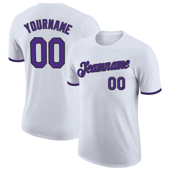Custom White Purple-Black Performance T-Shirt Custom White Purple-Black Performance T-Shirt