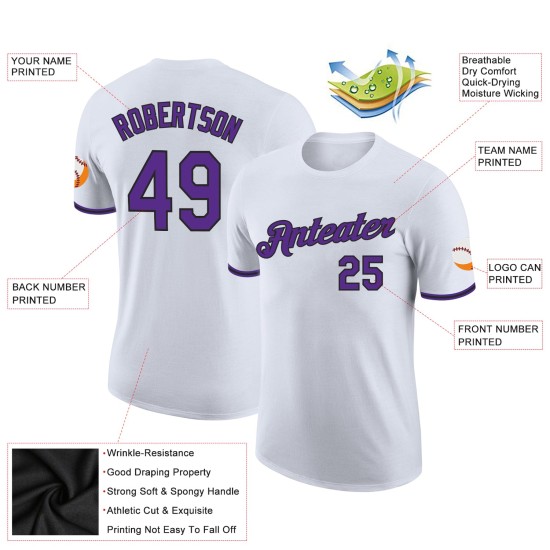 Custom White Purple-Black Performance T-Shirt Custom White Purple-Black Performance T-Shirt