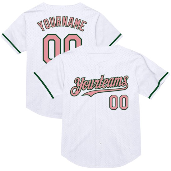 Custom White Medium Pink-Green Mesh Authentic Throwback rugby Jersey Custom White Medium Pink-Green Mesh Authentic Throwback rugby Jersey