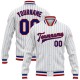 Custom White Royal Pinstripe Royal-Red Bomber Full-Snap Varsity Letterman Jacket Custom White Royal Pinstripe Royal-Red Bomber Full-Snap Varsity Letterman Jacket