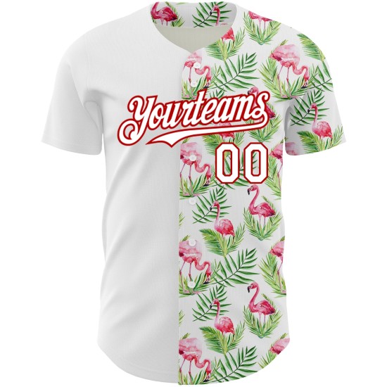 Custom White Red 3D Pattern Design Tropical Hawaii Palm Leaves And Flamingo Authentic rugby Jersey Custom White Red 3D Pattern Design Tropical Hawaii Palm Leaves And Flamingo Authentic rugby Jersey