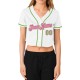 Custom Women’s White Neon Green-Pink V-Neck Cropped rugby Jersey Custom Women’s White Neon Green-Pink V-Neck Cropped rugby Jersey
