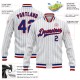 Custom White Royal Pinstripe Royal-Red Bomber Full-Snap Varsity Letterman Jacket Custom White Royal Pinstripe Royal-Red Bomber Full-Snap Varsity Letterman Jacket