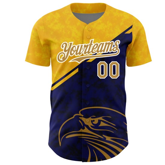 Custom Yellow Old Gold-Navy 3D Pattern Design Animal Eagle Authentic rugby Jersey Custom Yellow Old Gold-Navy 3D Pattern Design Animal Eagle Authentic rugby Jersey