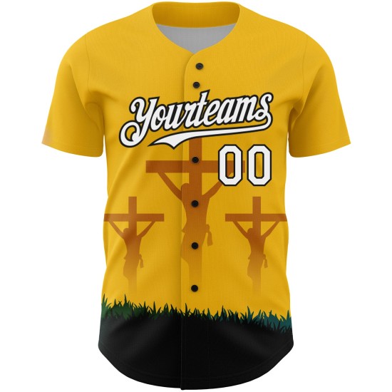Custom Yellow White-Black 3D Pattern Design Religion Cross Jesus Christ Good Friday Authentic rugby Jersey Custom Yellow White-Black 3D Pattern Design Religion Cross Jesus Christ Good Friday Authentic rugby Jersey