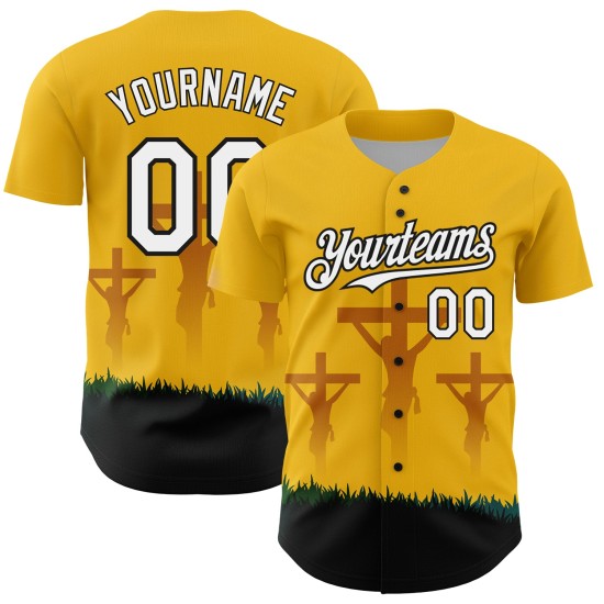 Custom Yellow White-Black 3D Pattern Design Religion Cross Jesus Christ Good Friday Authentic rugby Jersey Custom Yellow White-Black 3D Pattern Design Religion Cross Jesus Christ Good Friday Authentic rugby Jersey