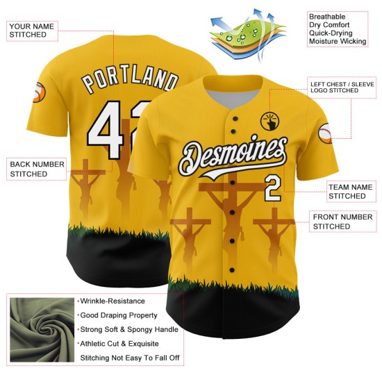 Custom Yellow White-Black 3D Pattern Design Religion Cross Jesus Christ Good Friday Authentic rugby Jersey Custom Yellow White-Black 3D Pattern Design Religion Cross Jesus Christ Good Friday Authentic rugby Jersey