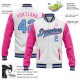 Custom White Sky Blue Black-Pink Bomber Full-Snap Varsity Letterman Two Tone Jacket Custom White Sky Blue Black-Pink Bomber Full-Snap Varsity Letterman Two Tone Jacket
