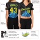 Custom Women’s Black Gold-Aqua Flame 3D V-Neck Cropped rugby Jersey Custom Women’s Black Gold-Aqua Flame 3D V-Neck Cropped rugby Jersey