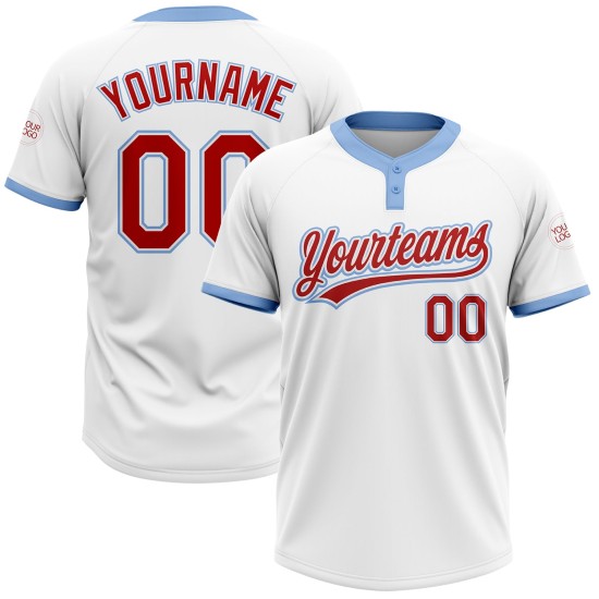 Custom White Red-Light Blue Two-Button Unisex Jersey Custom White Red-Light Blue Two-Button Unisex Jersey