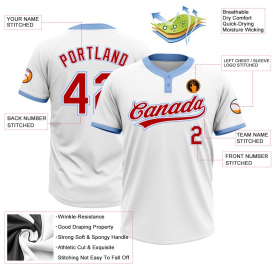 Custom White Red-Light Blue Two-Button Unisex Jersey Custom White Red-Light Blue Two-Button Unisex Jersey