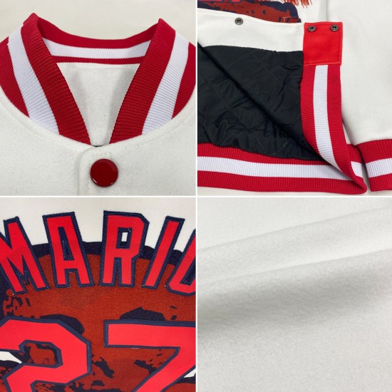 Custom White Red-Navy Skull Fashion 3D Bomber Full-Snap Varsity Letterman Jacket Custom White Red-Navy Skull Fashion 3D Bomber Full-Snap Varsity Letterman Jacket